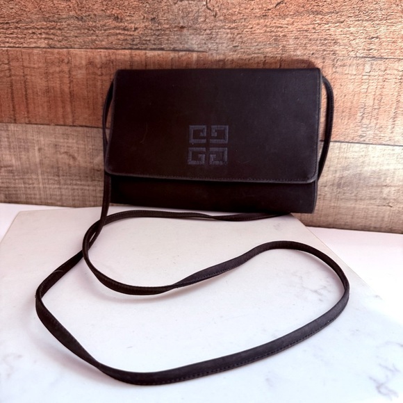 Vintage Givenchy Calfskin Satin Emblem Crossbody Black - Picture 2 of 16